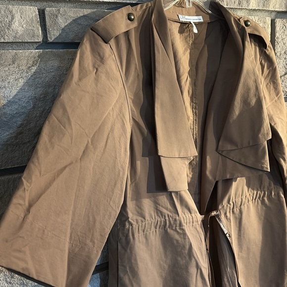 French Connection Tan Trench Coat with Wrap Front and Lapel Collar - Picture 4 of 11